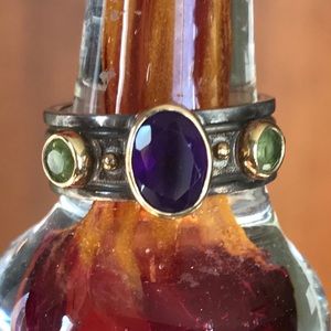 🌻9xHP!🌻 Amethyst Peridot Ring Bezel Set Ss &…